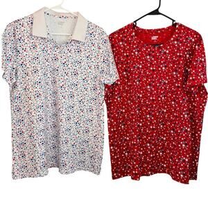 Lands’ End women’s red white blue stars patriotic shirts polo t-shirt (L/T)